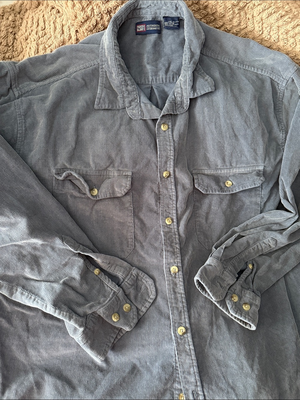 Faded Glory Men's Corduroy Button-Down Shirt in Dusty Blue 2XL